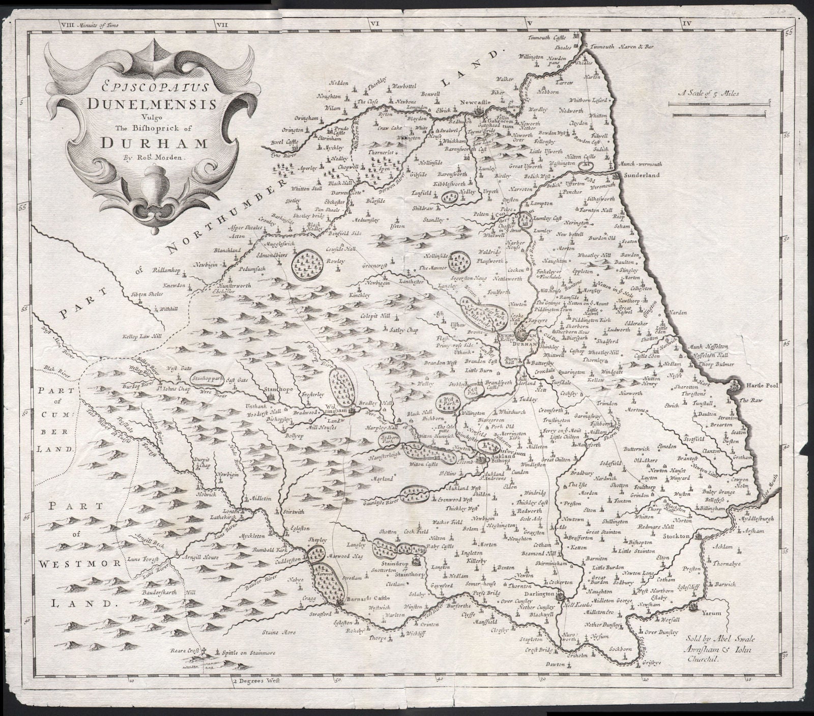 Bishopric of Durham. 'EPISCOPAIUS DUNELMENSIS' by ROBERT MORDEN 1695 old map